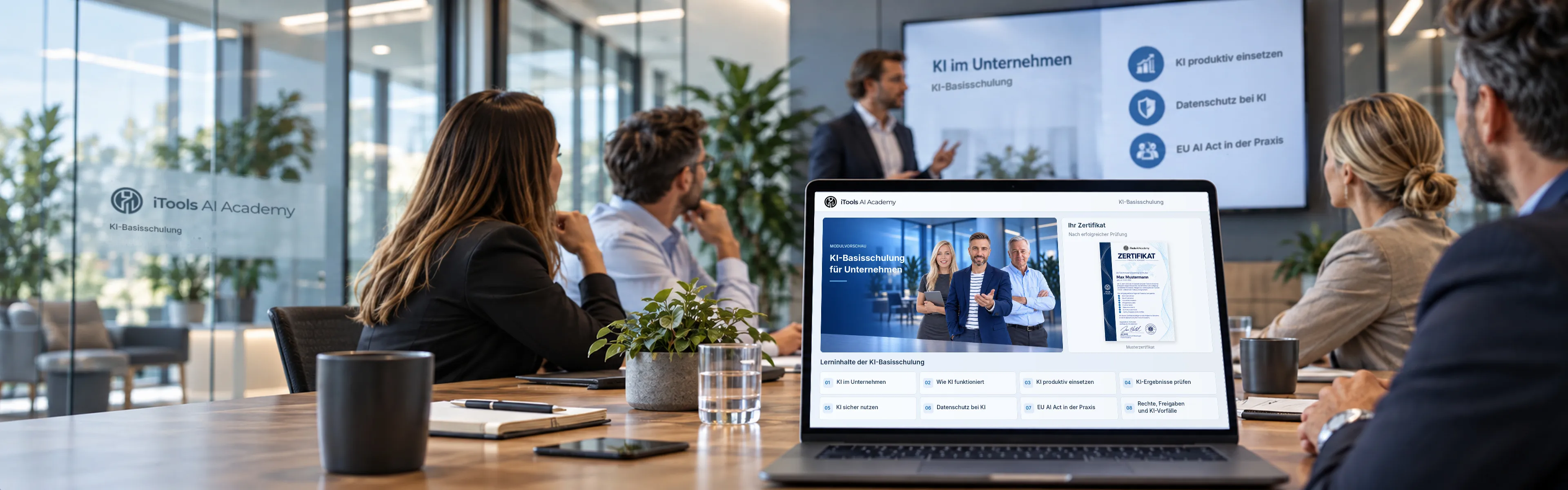 KI-Schulung der iTools AI Academy in einem modernen Konferenzraum